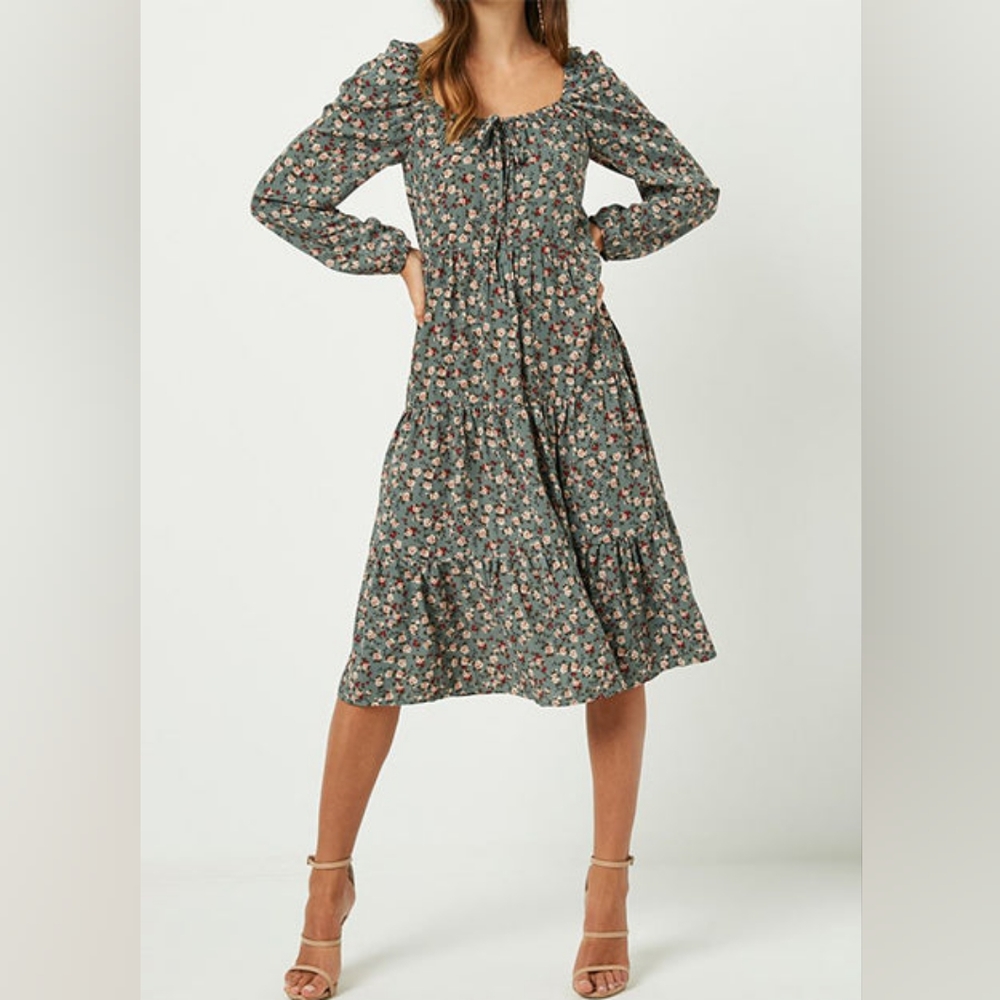 Hayden Los Angeles Floral Midi Dress in Dark Mint